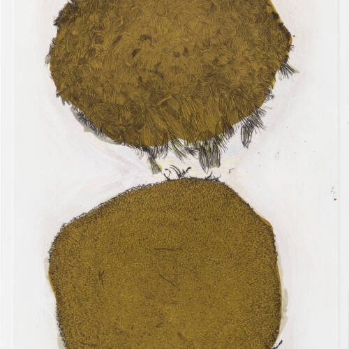Two stacked gold circles with different textures.